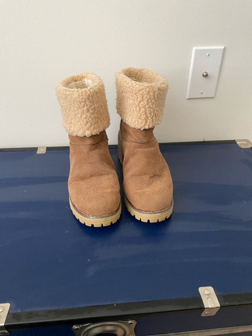 Amazon Tan Suede Shearling Cuff Ankle Boots